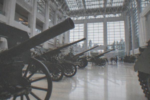 Main exhibition hall of the Military Museum of the Chinese People's Revolution in Beijing with military vehicles on display