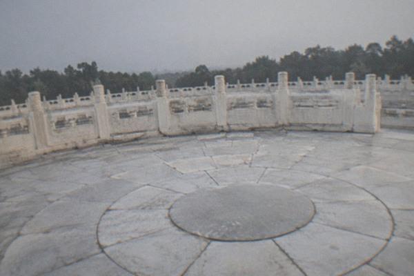 The round blue-roofed Hall of Prayer for Good Harvests rising above the tree line of the Temple of Heaven park