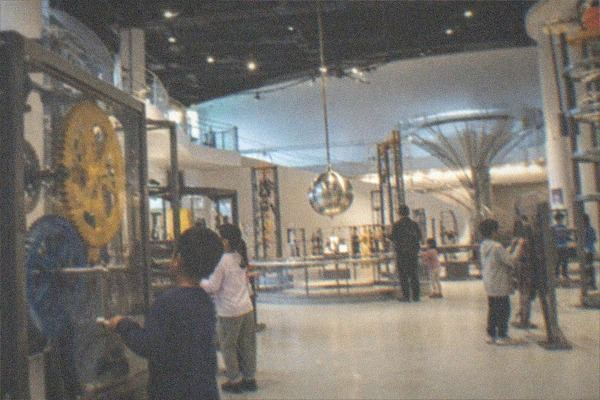 A fossil skeleton displayed in a museum gallery with information panels